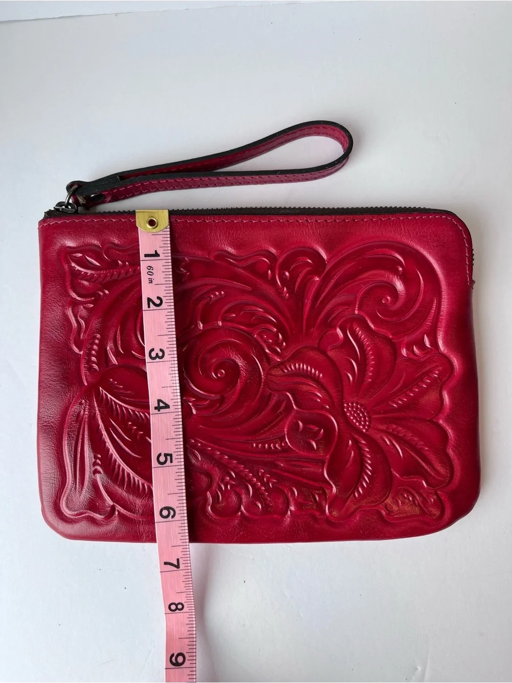 Patricia Nash Cassini Red Tooled Leather Wristlet